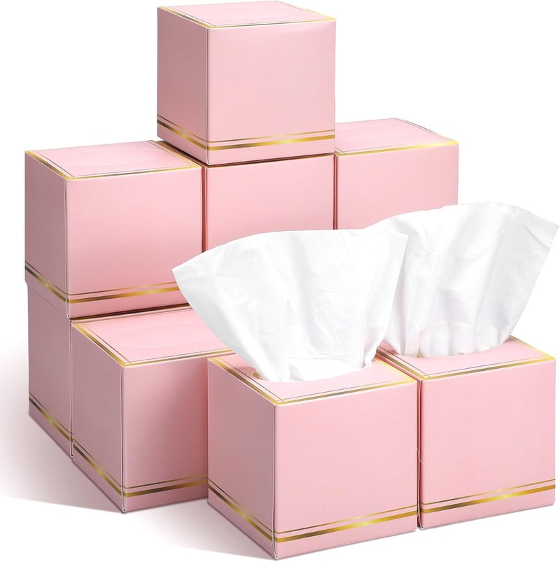 Fourluoo 12 Pack Facial Tissues Cube Boxes Face Box 600 Sheets 3 ply Soft Paper Square Tissues Bulk for Car Pocket Toilet Household Bedroom Family(Pink) - Image 1